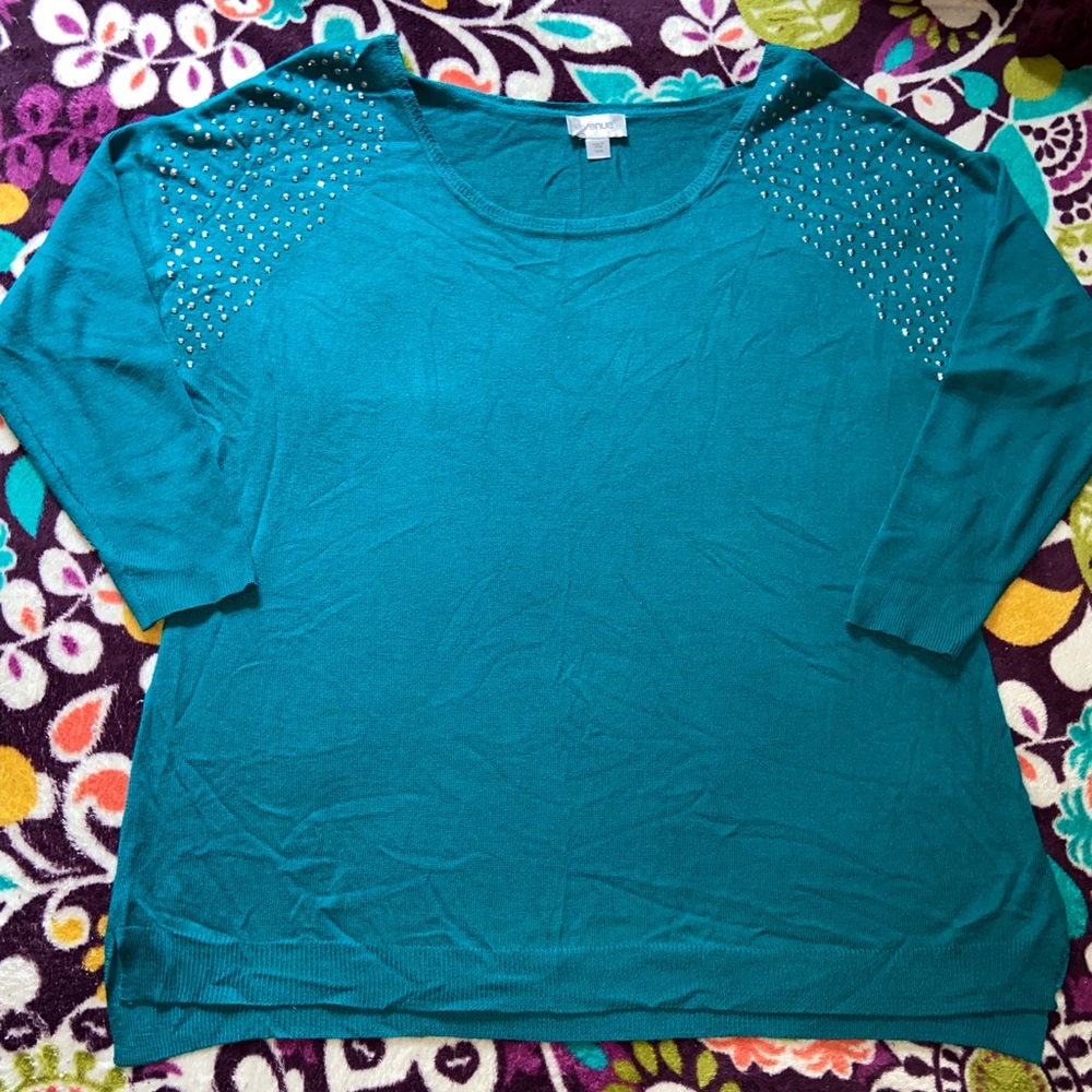 Avenue Size 18/20 Embellished Teal Sweater